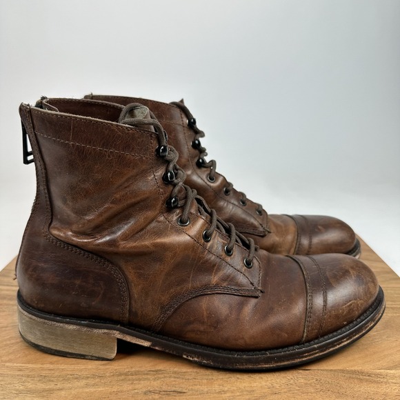 Mens Beckham For Belstaff Brown Leather Distressed Cap Toe Motorcycle Boot SZ 43